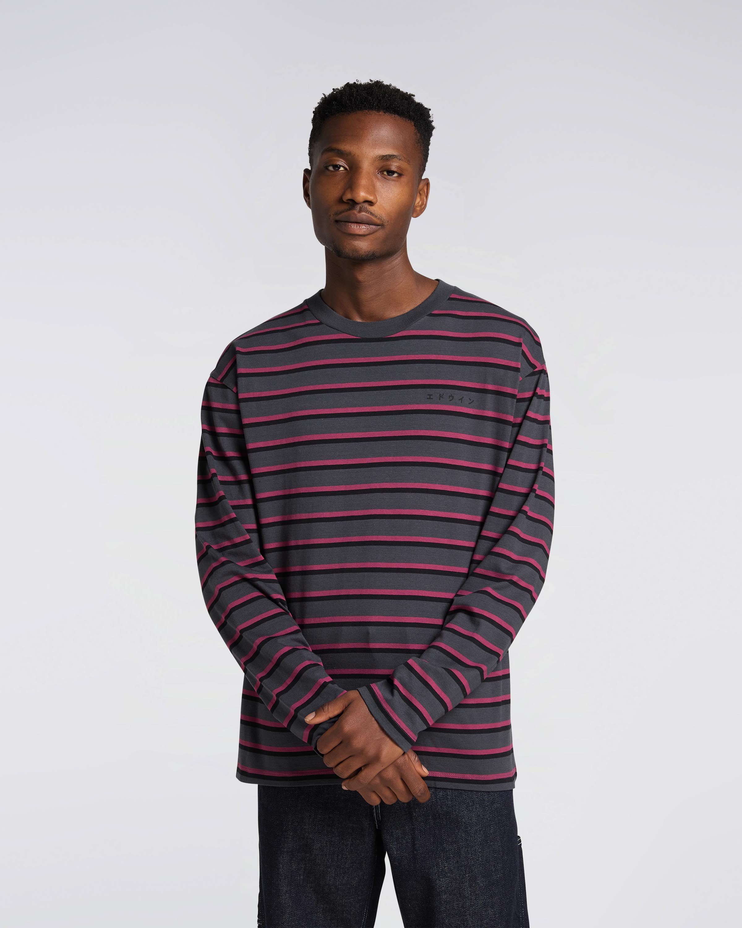 EDWIN Quarter T-Shirt LS - Ebony/Plum Pie