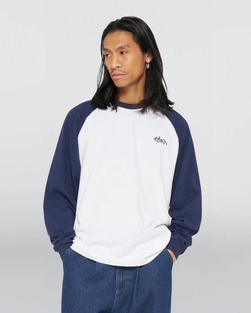 EDWIN Alec T-Shirt LS White / Maritime Blue