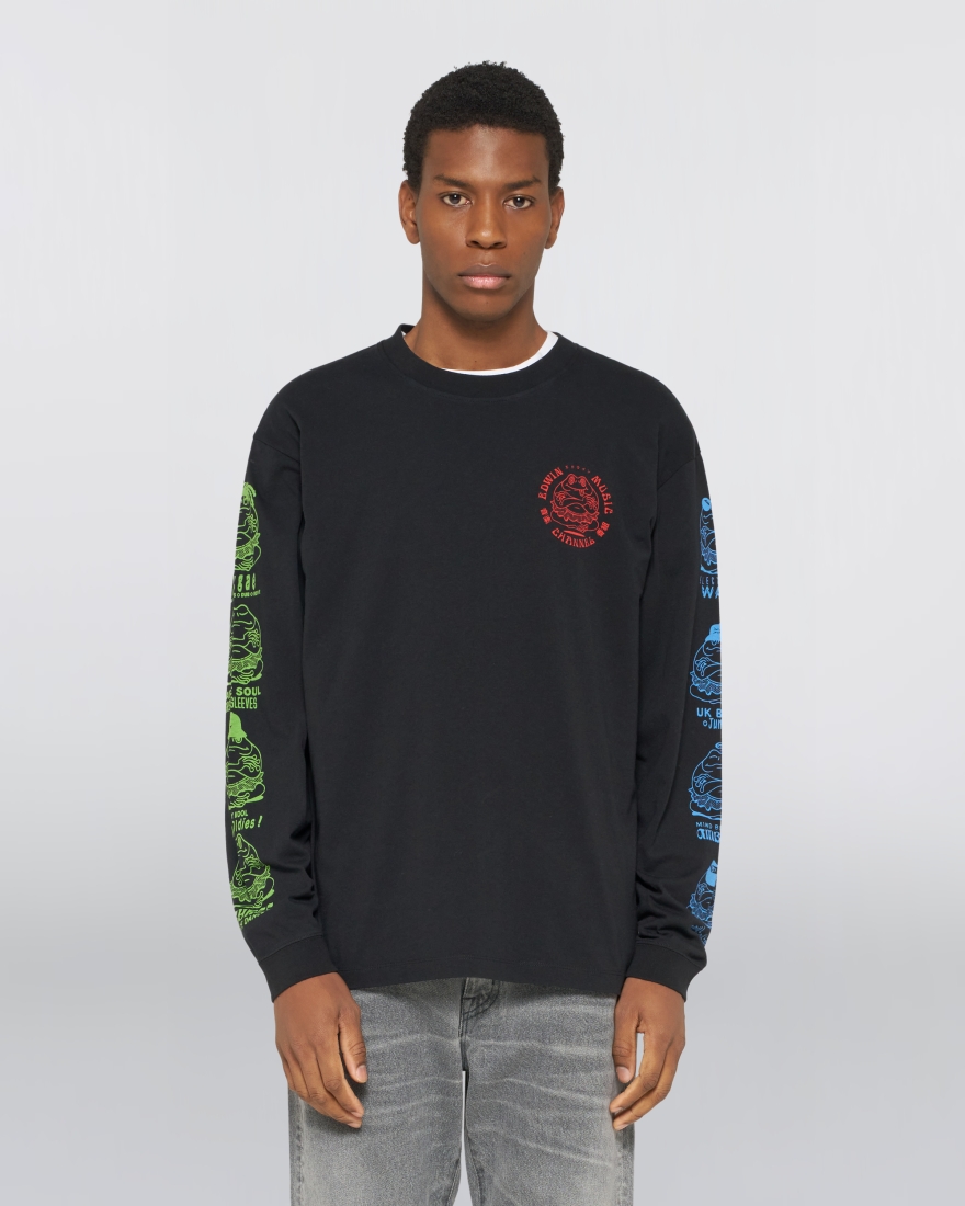 EDWIN Edwin Music Channel T-Shirt LS Black / Blue / Lime