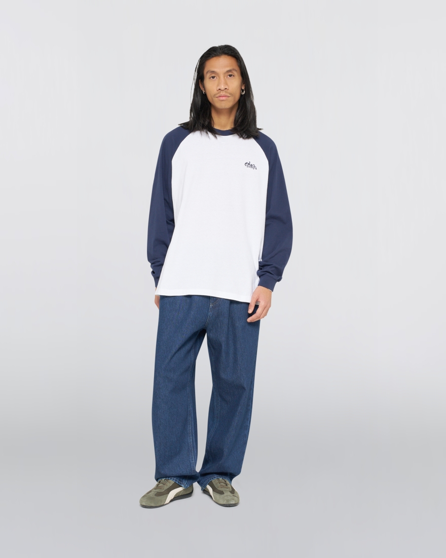 EDWIN Alec T-Shirt LS White / Maritime Blue