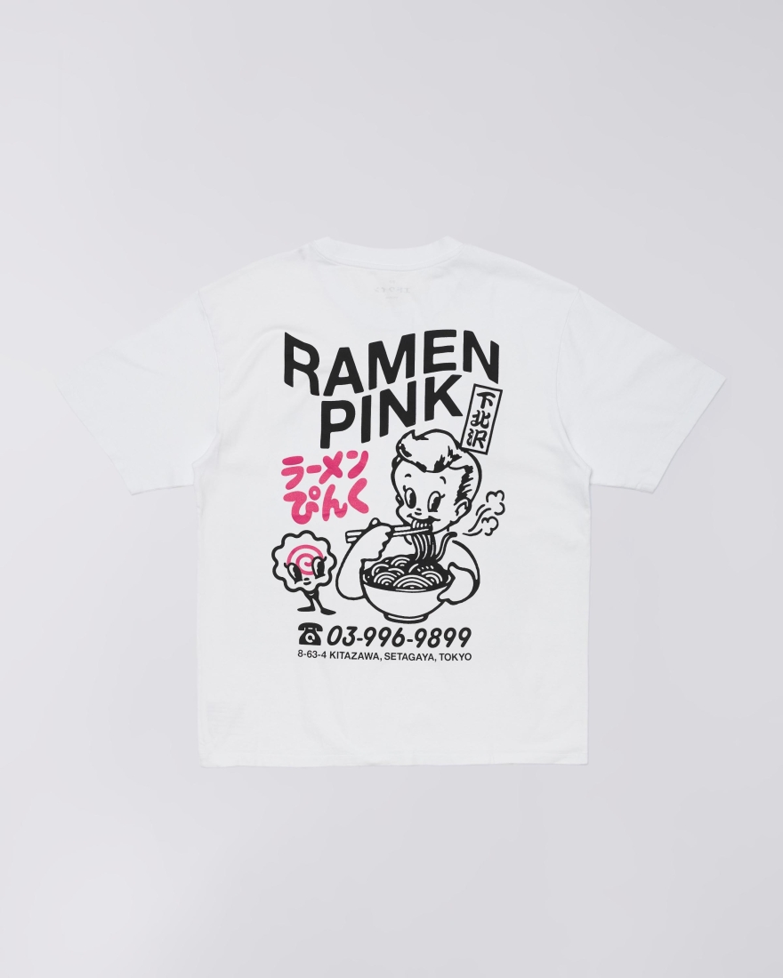 EDWIN Ramen Pink T-Shirt White