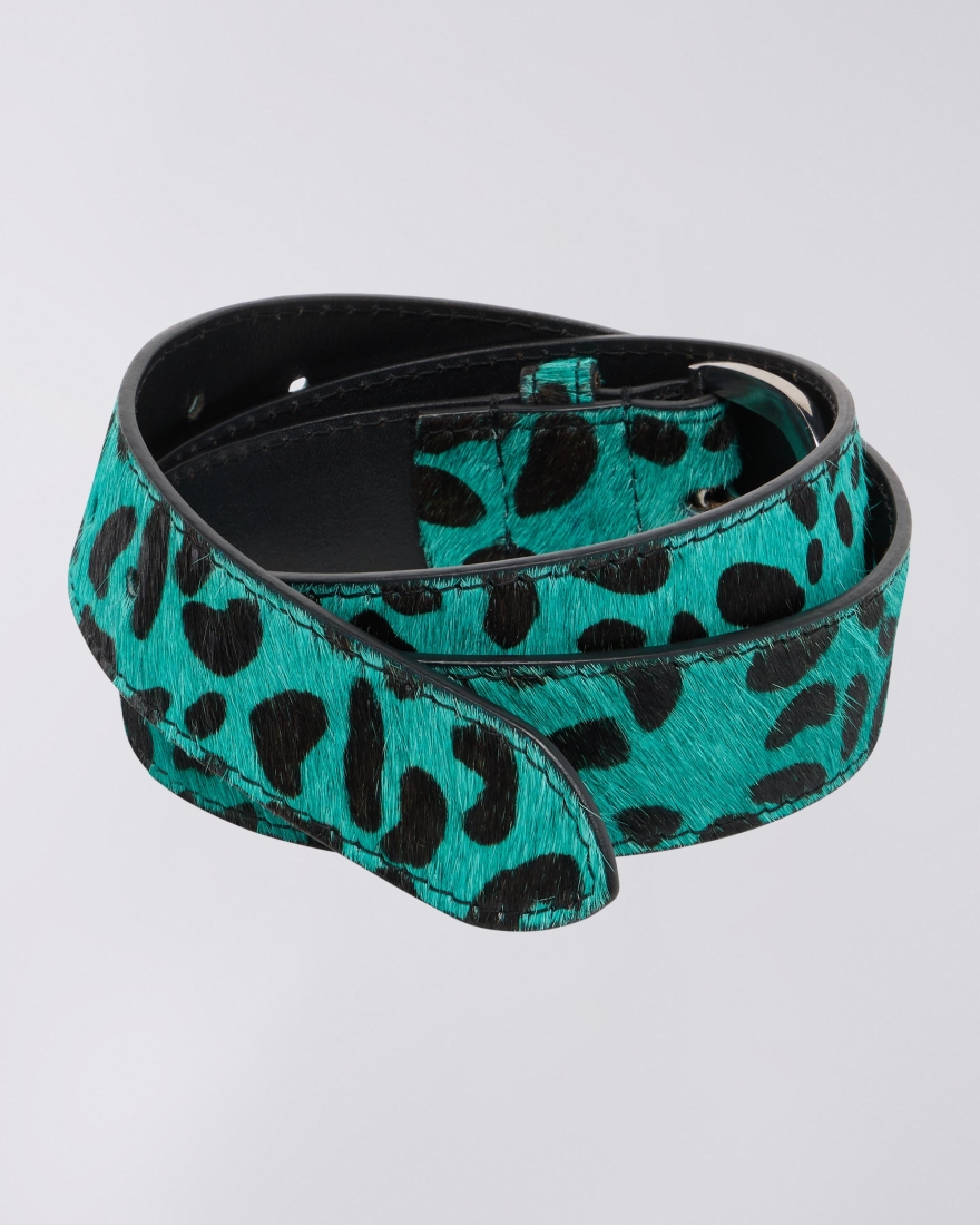 EDWIN Leopard Hairy Belt Baltic / Black