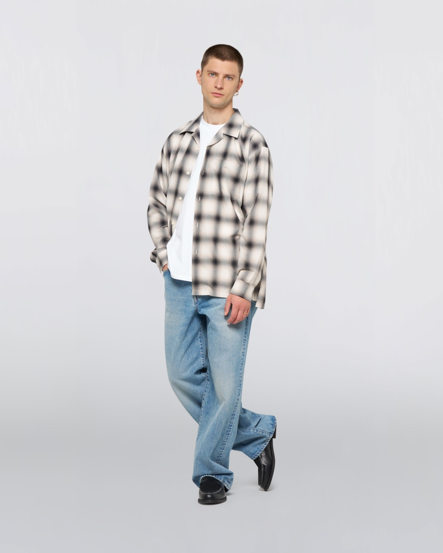 EDWIN Open Collar Shirt Beige / Black