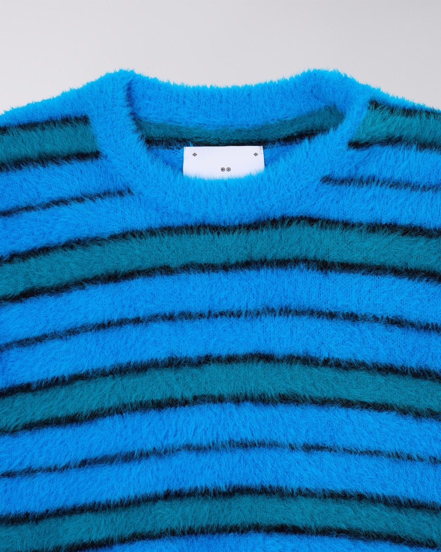 EDWIN Striped Hairy Sweater Blue / Aqua / Black