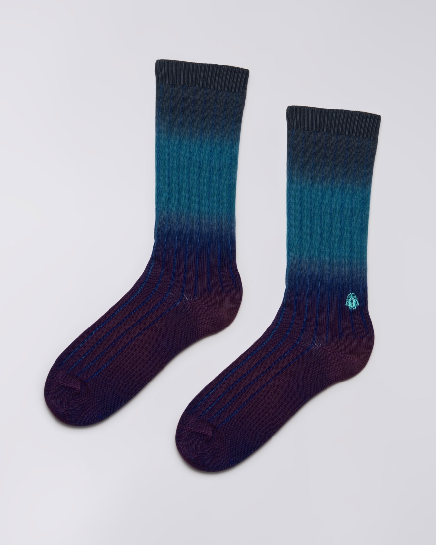 EDWIN Long Dip Dye Socks Red Plum / Mediterranea