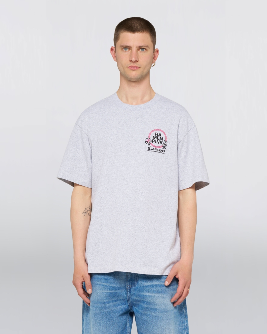 EDWIN Ramen Pink T-Shirt Grey Marl