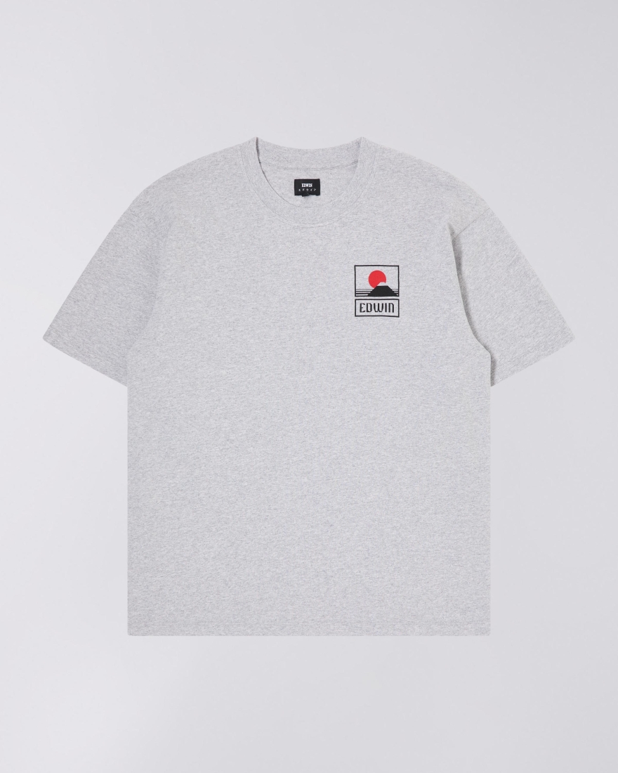 EDWIN Sunset On Mt Fuji T-Shirt Grey Marl