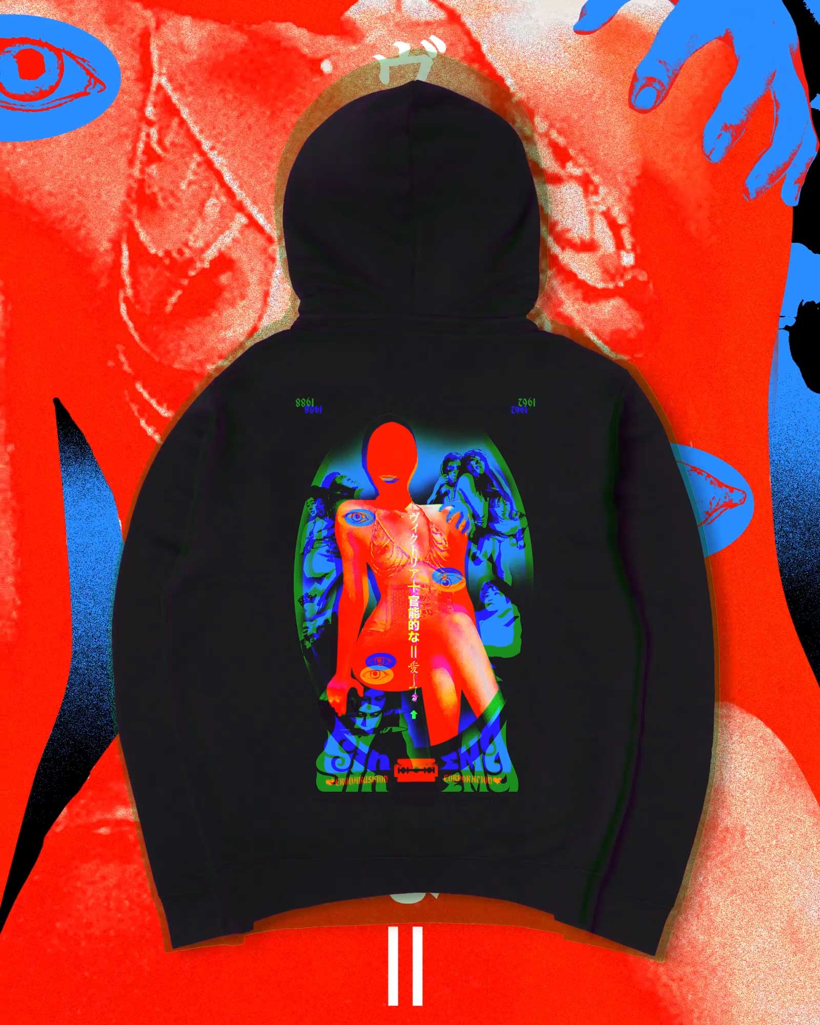 EDWIN Pinku Eiga Hoodie Black Graphic Print Spring Summer 2024 Editorial